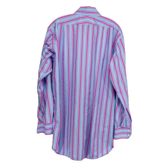 Men's XL Dress Shirt JOSEPH TURNER UK Blue Pink Striped Long Sleeve Pure Cotton - Picture 2 of 3